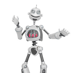 funny robot cartoon is talking and explaining