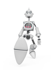 funny robot cartoon is walking front view