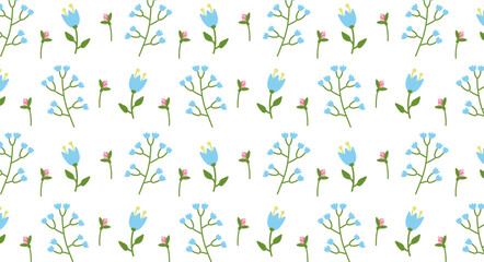 Vector illustration pattern with small blue and pink flowers