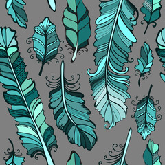 Vintage vector seamless feathers pattern