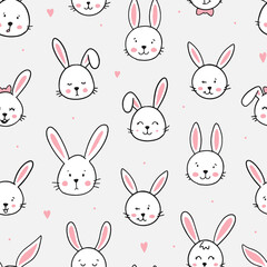 cute seamless pattern with hand drawn rabbits for nursery prints, easter backgrounds, wrapping paper, wallpaper, textile, scrapbooking, etc. EPS 10