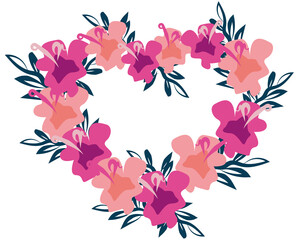 Plakat Vector illustration. Flower wreath in the shape of a heart. For Valentine's Day..
