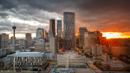 Sunset over Calgary Downtown