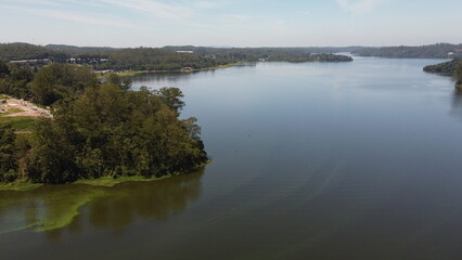 Aerial drone footage of ribeirão pires dam in brazil