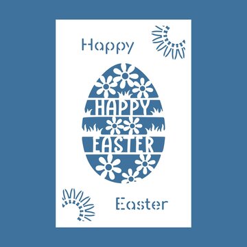Greeting card Easter egg. Egg-shaped decoration. Vector illustration in paper style. Template for paper cutting, laser cutting, printing and woodcarving.