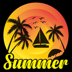 summer background, Summer T-shirt Design " Summer time for surfing " Tropical live. Fashion illustration design