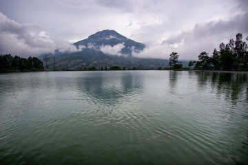 Misty mountain view at Embung Kledung Wonosobo