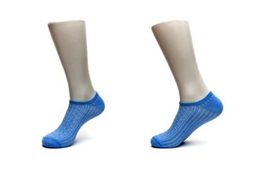 female socks of blue color on a white background