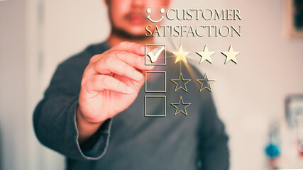 Customer review satisfaction feedback survey concept, User give rating to service experience on...