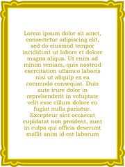 Vector border frame. Golden yellow background or book cover. Simple rectangular billboard, plaque, signboard or label 