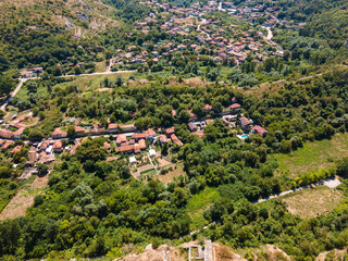 Fototapeta premium Aerial view of Ruins of medieval fortificated city of Cherven, Bulgaria