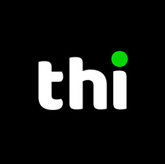 THI company nam initial letters monogram. THI icon with green dot.