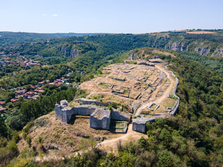Aerial view of Ruins of medieval fortificated city of Cherven, Bulgaria