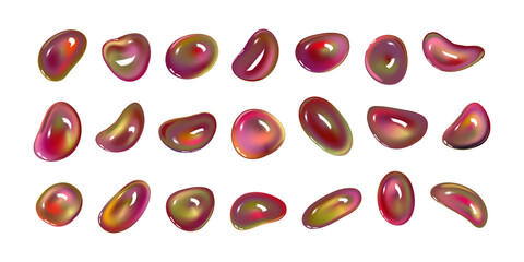 Realistic vector 3D shapes isolated on white background. Set of mother-of-pearl multicolored drops