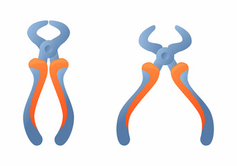 Vector illustration cutting metal pliers isolated on white background. Open and closed pliers tool vector icons in flat cartoon style. Hand tools for repair, building, construction and maintenance.