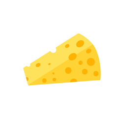 A piece of cheese on a white background. Dairy products. Flat illustration