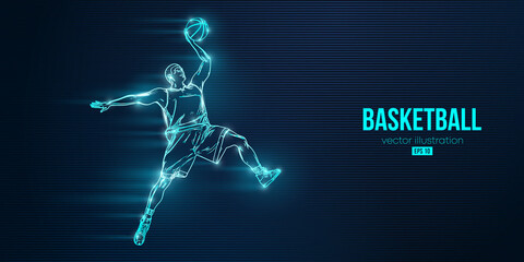 Fototapeta premium Abstract silhouette of a basketball player man in action isolated blue background. Vector illustration
