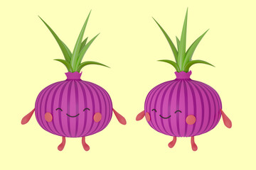 Cute onion in cartoon style. 3d render illustration.