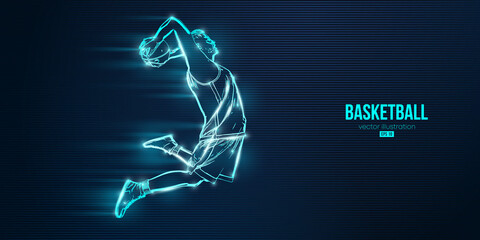 Abstract silhouette of a basketball player man in action isolated blue background. Vector illustration