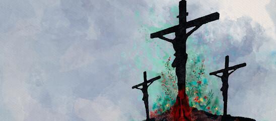 Obraz premium Crucifixion. Watercolor christian banner.