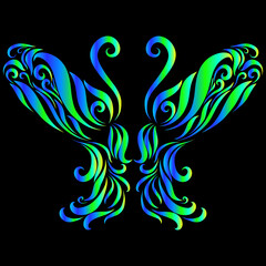 green and blue color butterfly ornament wings soaring and elegant ornate delicate pattern
