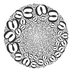 Omega Greek lowercase letter signs are scattered into bubble group. Omega Greek lowercase letter icon bubble composition.