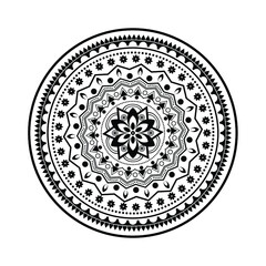 Mandala vector illustration. Circular pattern in form of mandala for Henna, tattoo, decoration, and coloring book page. Ornament style isolated on white background.