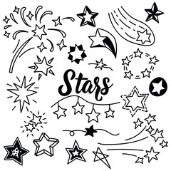 Set of stars. Vector illustration in doodle style. Isolated on a white background.