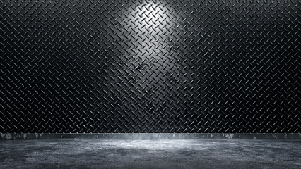Diamond metal wall background with concrete floor. 3d renderer - obrazy, fototapety, plakaty