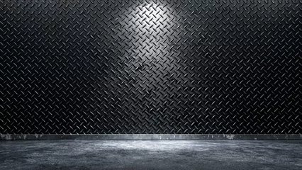 Zelfklevend Fotobehang Diamond metal wall background with concrete floor. 3d renderer © vizinspiration