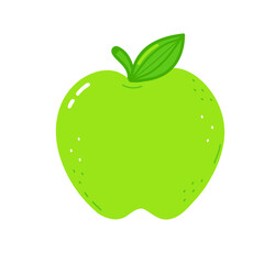 Cute funny green apple. Vector hand drawn cartoon kawaii character illustration icon. Isolated on white background. Green apple concept