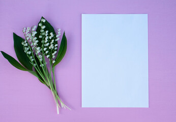 landfsh, lily of the valley flower, spring flower, field flower, garden flower, letter, place for text, frame, background