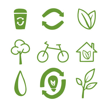 Ecology. Eco Icon Set. Contains Icons Such As Recycling, Eco House, Renewable Energy And Much More. Hand-drawn Icons