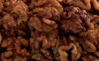 Organic walnuts background close-up copy space horizontal photo HD