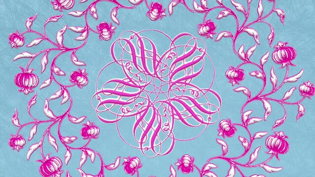Decorative vintage antique floral baroque ornament, luxury renaissance retro victorian spring elegant mandala, royal damask background with blue pink nature beautiful bright artistic summer pattern