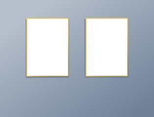 Two photo frames on wall, decor mock up template