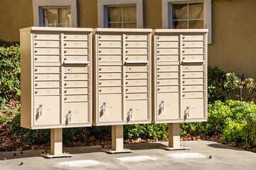 Modern mailboxes in an apartment residential building.