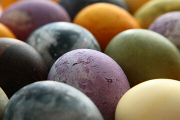 Easter eggs painted in different colors with natural pigments. Minsk. Belarus. 