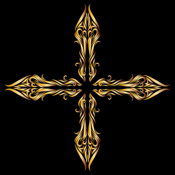 christian cross graceful ornament and elegant ornate delicate pattern gold color design