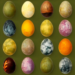Seamless background of Easter eggs painted in different colors with natural pigments. Minsk. Belarus. 