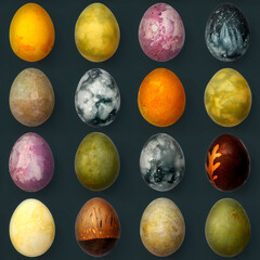 Seamless background of Easter eggs painted in different colors with natural pigments. Minsk. Belarus. 
