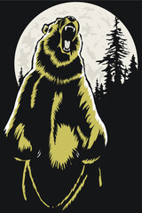 grizzly bear standing roaring at moon