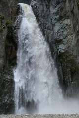 Natural Waterfall Jimenoa close-up in mountains cordillera