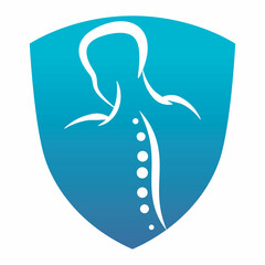 Chiropractic shield Logo Design Vector illustration. Human backbone Pain Logo. Spine care logo.