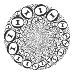 Tetta Greek letter items are scattered into spheric collection. Tetta Greek letter icon spheric mosaic. Abstract round globula mosaic is designed with Tetta Greek letter items.