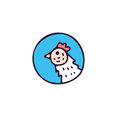 Rooster head, illustration for t-shirt, sticker, or apparel merchandise. With doodle, retro, and cartoon style.