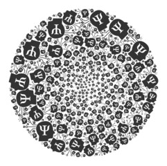 Mental programming icons are combined into bubble collection. Mental programming icon round composition. Abstract sphere bubble collage combined from mental programming icons.