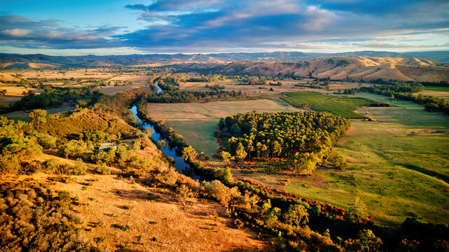 Goulburn River Runs Through Paddocks and Hills at Acheron Cutting