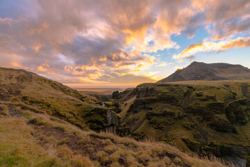 the Fimmvorduhals Trailhead
to the canyon at Skogafoss waterfall on Iceland