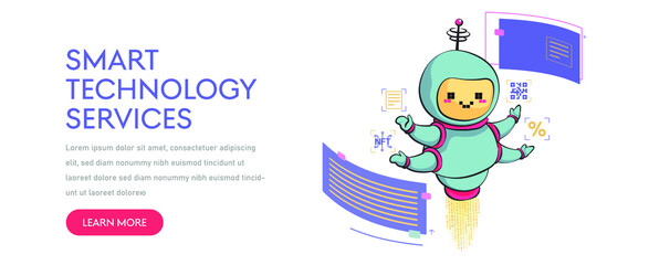 Chatbot concept baner. AI robot assistant, online customer support. chatting with chatbot app. Modern flat cartoon style.